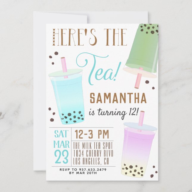 Boba Milk Tee zum Geburtstag Einladung (Vorderseite)