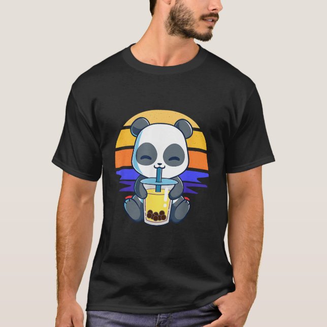 Boba Panda Drinking Tea Bubble Kawaii Anime Japane T-Shirt (Vorderseite)