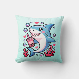 Boba Shark Kawaii Dekoration in Rosa und Blau Kind Kissen