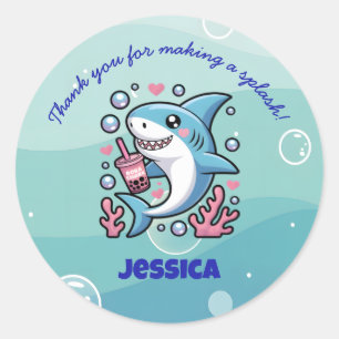 Boba Shark Niedlich Kawaii Pink Vielen Dank Runder Aufkleber