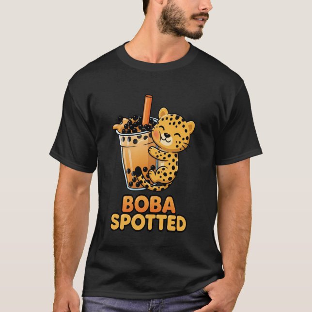 Boba Spotted Cute Leopard Cheetah Hugging Bubble M T-Shirt (Vorderseite)
