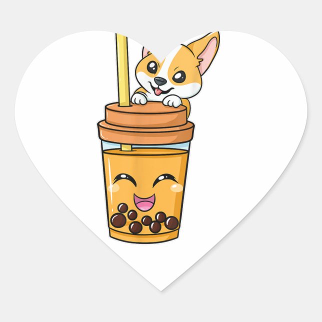 Boba Tapioca Pearls Bubble Milk Tea Drink Corgi Do Herz-Aufkleber (Vorderseite)