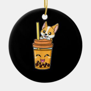 Boba Tapioca Pearls Bubble Milk Tea Drink Corgi Keramik Ornament
