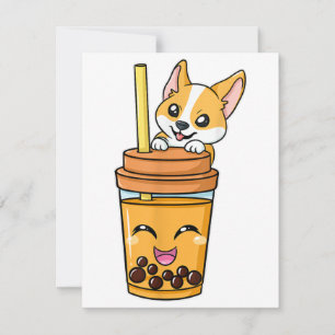 Boba Tapioca Perlen Blubble Milk Tee Drink Corgi D Einladung