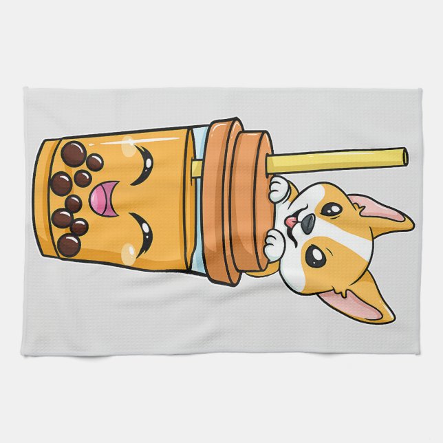 Boba Tapioca Perlen Blubble Milk Tee Drink Corgi D Geschirrtuch (Horizontal)
