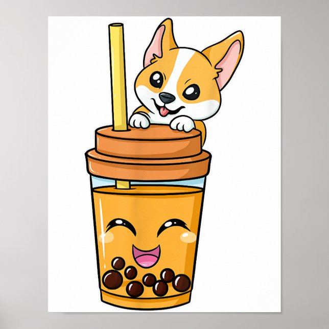 Boba Tapioca Perlen Blubble Milk Tee Drink Corgi D Poster (Vorne)