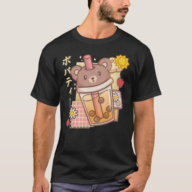 Boba Tea Bear Bubble Tea Kawaii Anime Bear T-Shirt (Vorderseite)
