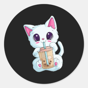 Boba Tea Cat Anime for Women Kawaii Bubble Tee Ne Runder Aufkleber