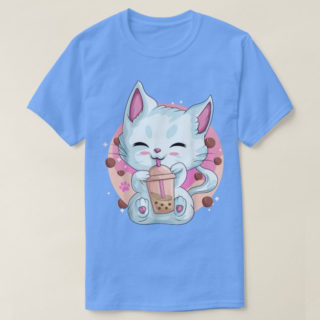 Boba Tea Cat Anime Shirts für Frauen, Kawaii Blase (Design vorne)