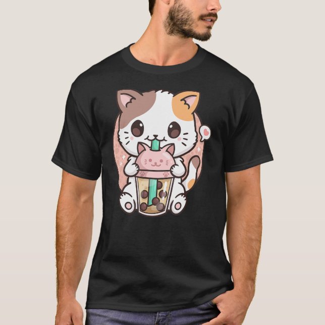 Boba Tea Cat Bubble Tea Cat Kawaii Anime Neko T-Shirt (Vorderseite)