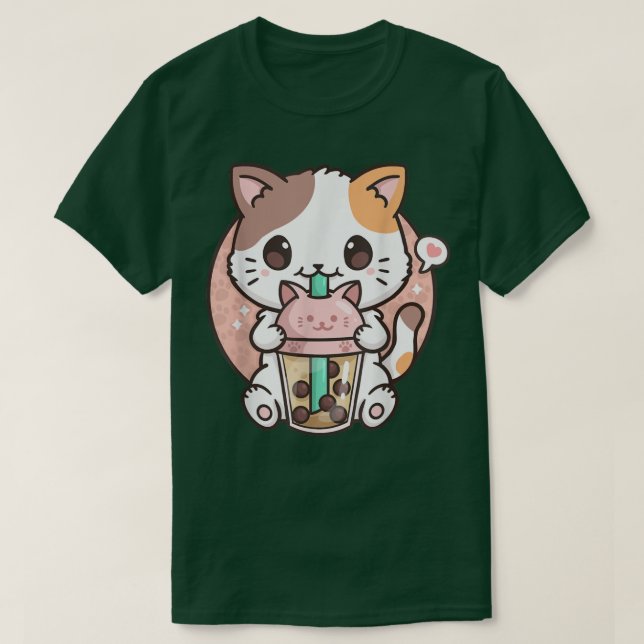 Boba Tea Cat Bubble Tea Kata Kawaii Anime Neko T-Shirt (Design vorne)