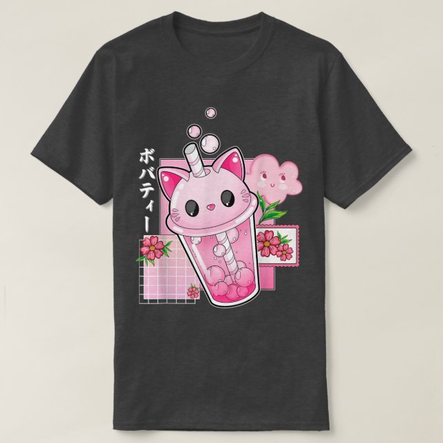 Boba Tea Cat Bubble Tea Kawaii Anime Japanisches M T-Shirt (Design vorne)