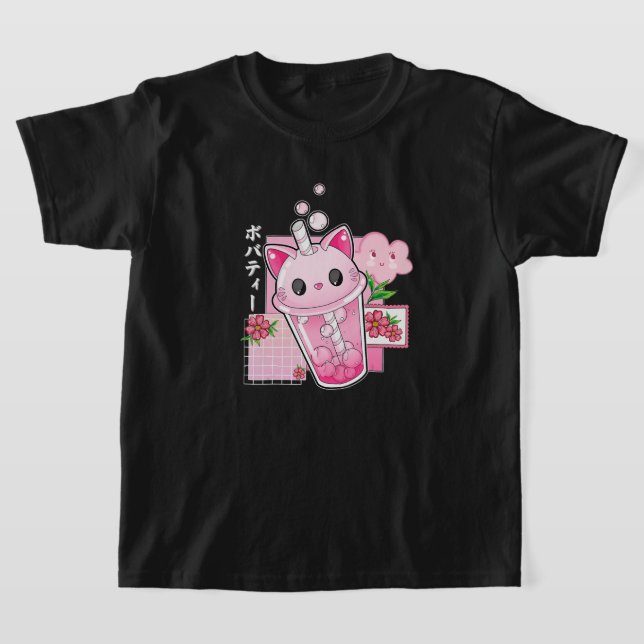 Boba Tea Cat Bubble Tea Kawaii Anime Japanisches M T-Shirt (Ablage )