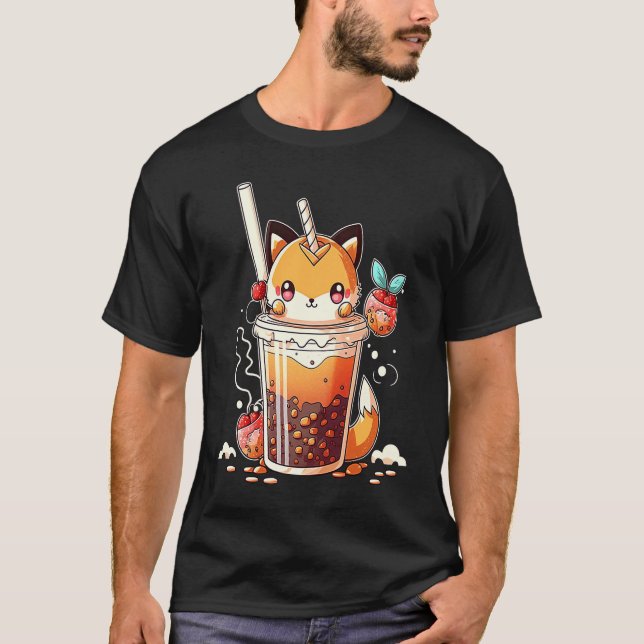 Boba Tea  Chibi Bubble Tea Fox T-Shirt (Vorderseite)