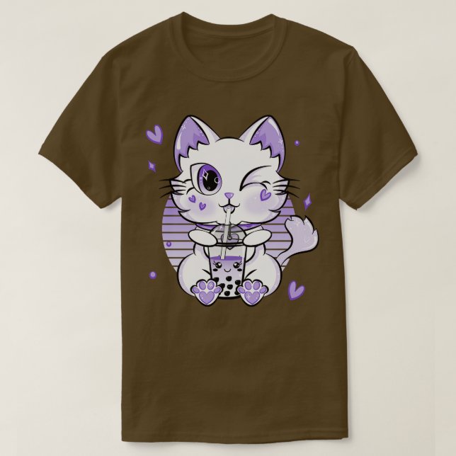 Boba Tea Drink Kawaii Neko Cat Boba T-Shirt (Design vorne)