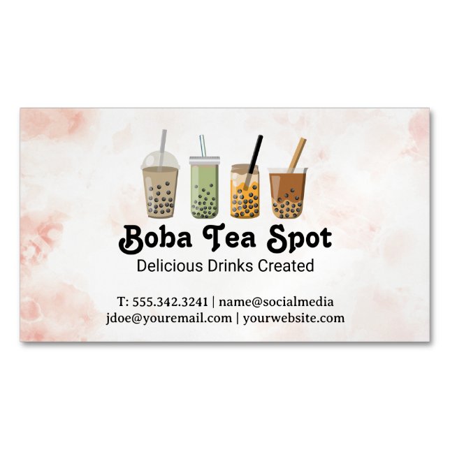 Boba Tea Drinks Variety Magnetische Visitenkarte (Vorderseite)