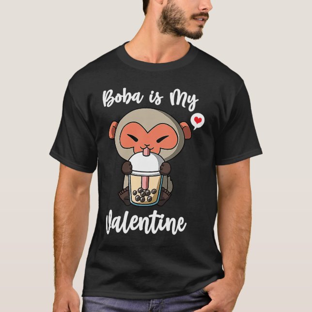 Boba Tea is My Valentine Macaque Monkey Anti Valen T-Shirt (Vorderseite)