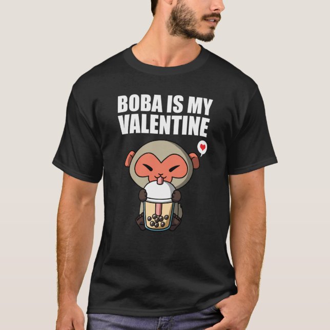 Boba Tea is My Valentine Macaque Monkey Anti Valen T-Shirt (Vorderseite)
