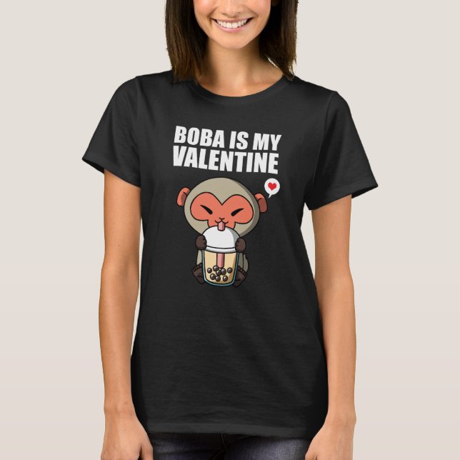 Boba Tea is My Valentine Macaque Monkey Anti Valen T-Shirt (Vorderseite)
