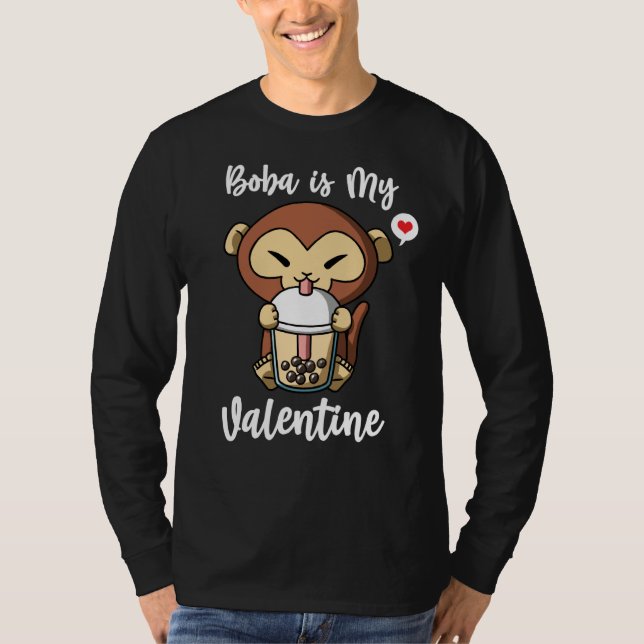 Boba Tea is My Valentine Monkey Anti Valentines Da T-Shirt (Vorderseite)