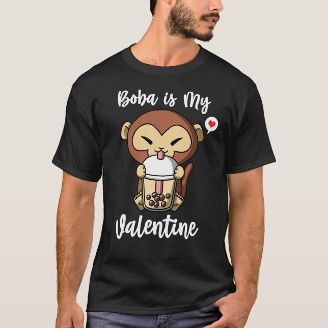 Boba Tea is My Valentine Monkey Anti Valentines Da T-Shirt (Vorderseite)