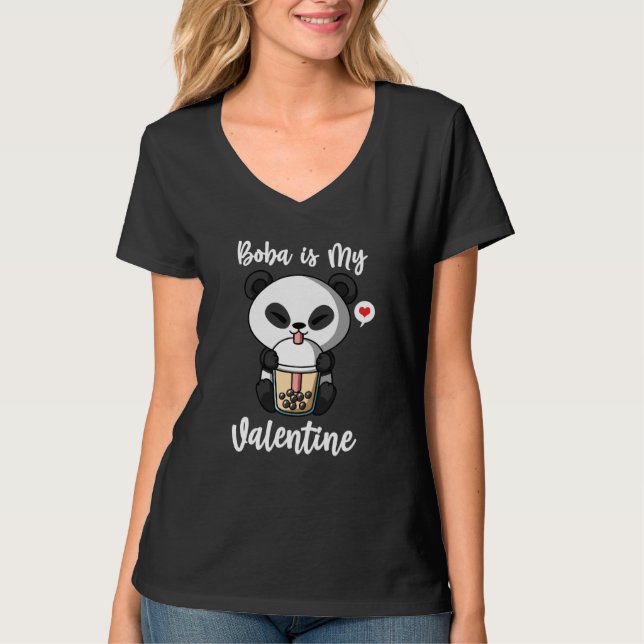 Boba Tea is My Valentine Panda Bear Anti Valentine T-Shirt (Vorderseite)