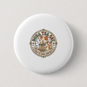 Boba Tea Katze Boba Tea Katze Vintage Vektor Art S Button