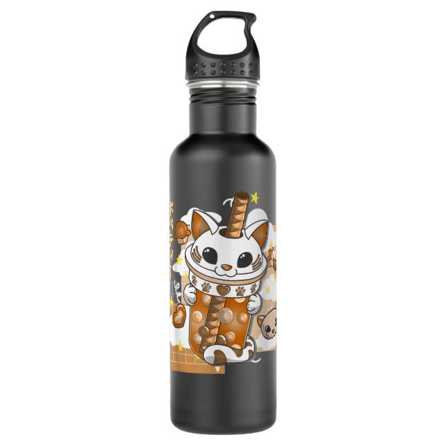 Boba Tea Niedlich Cat Bubble Tea Kawaii Anime Japa Edelstahlflasche (Vorderseite)