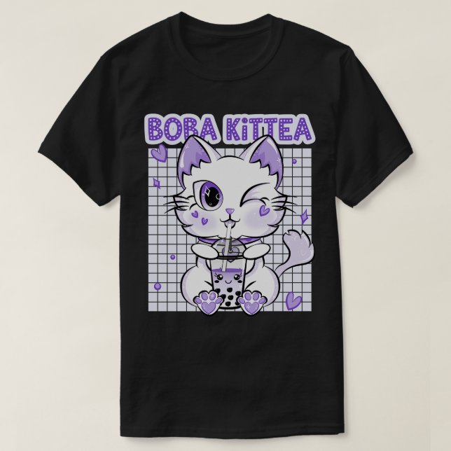 Boba Tea Women Lavender Kittea Kawaii Cat Japanisc T-Shirt (Design vorne)