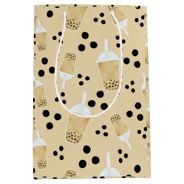 Boba Tee and Dots - Creme Gift Bag Mittlere Geschenktüte (Vorderseite)