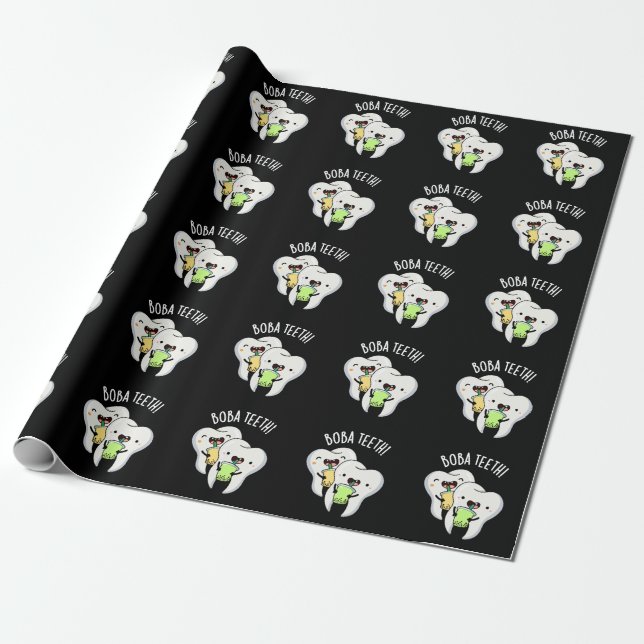 Boba Teeth Funny Boba Tee Pun Dark BG Geschenkpapier (Ungerollt)