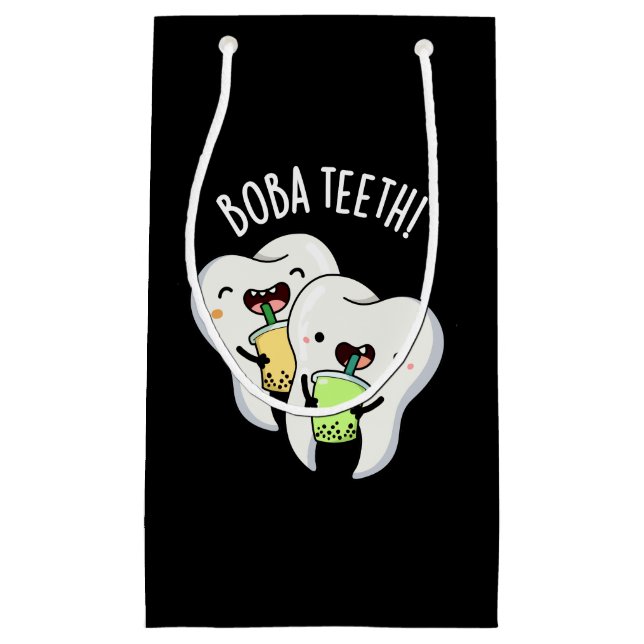 Boba Teeth Funny Boba Tee Pun Dark BG Kleine Geschenktüte (Vorderseite)