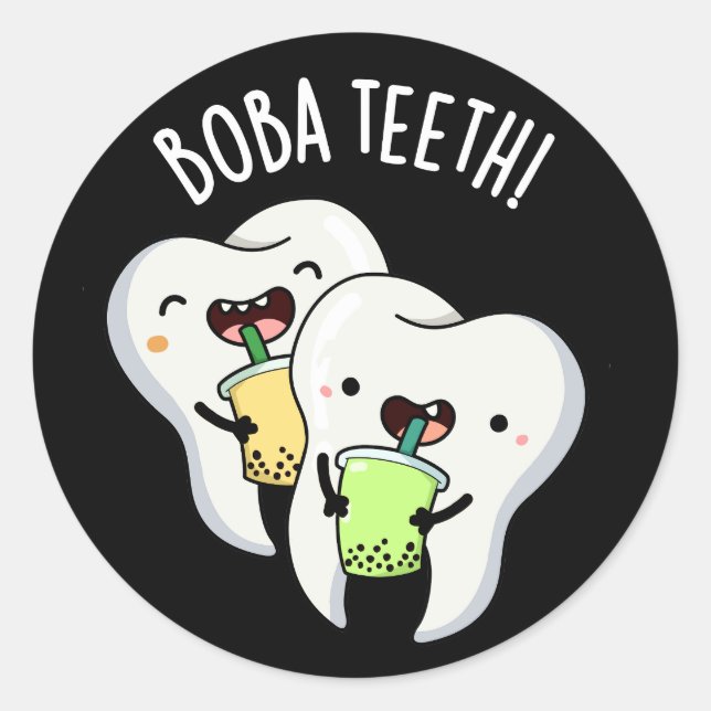 Boba Teeth Funny Boba Tee Pun Dark BG Runder Aufkleber (Vorderseite)