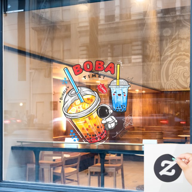 Boba Time Bubble Tea Drinks Business Fensteraufkleber (Café-Fenster)