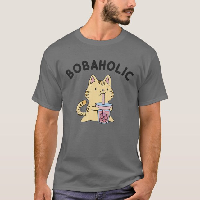 Bobaholic Cat Kawaii Blubble Milk Boba Tee (Vorderseite)