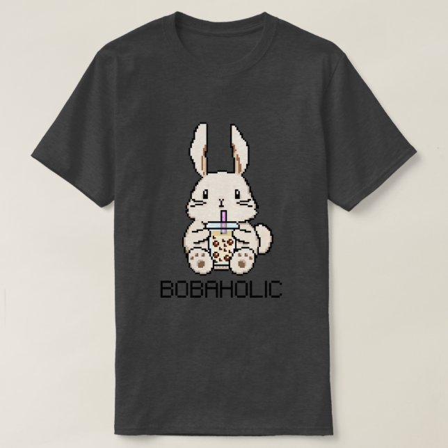 Bobaholic Pixel Bunny Lieben Boba Tea T-Shirt (Design vorne)
