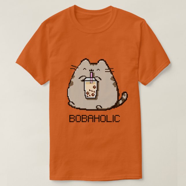 Bobaholic Pixel Chubby Cat Lieben Boba Tee (Design vorne)