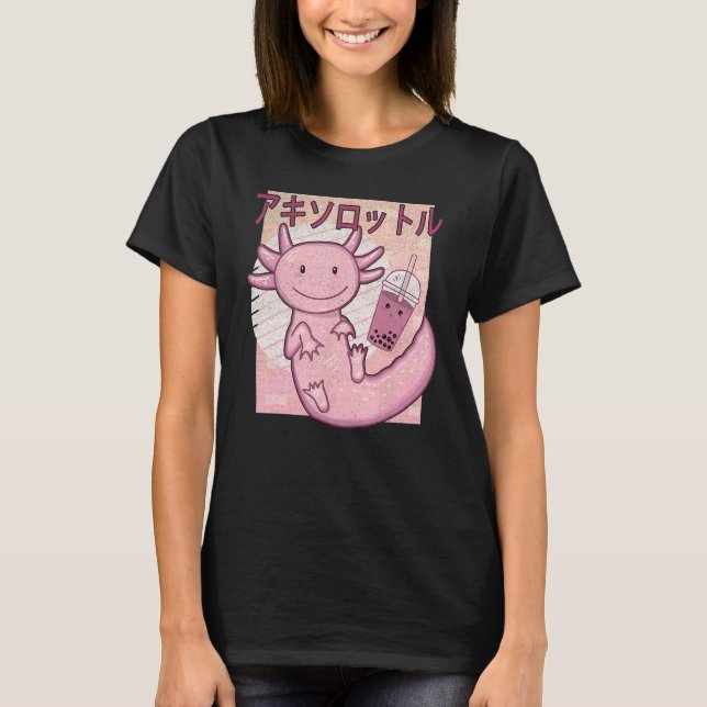 Bobalotl Axolotl Milk Tea Axolotl Drinking Boba Te T-Shirt (Vorderseite)