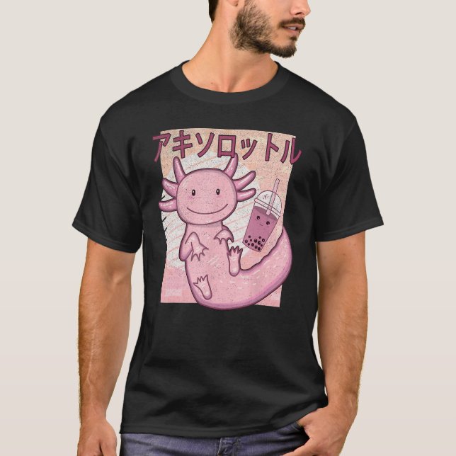 Bobalotl Axolotl Milk Tea Axolotl Drinking Boba Te T-Shirt (Vorderseite)