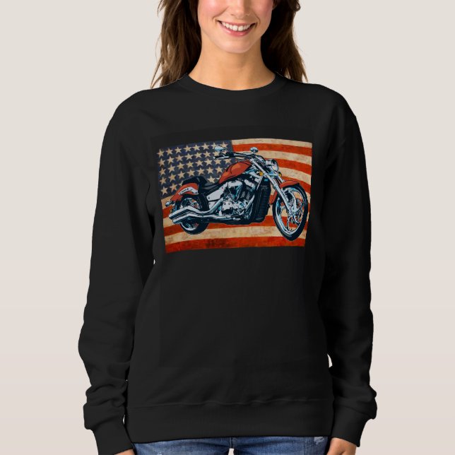 Bobber Motorcycle 4th of July American Flag  Rider Sweatshirt (Vorderseite)