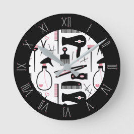 Bobby Pin Roman Numerals Hair Salon Pattern Runde Wanduhr