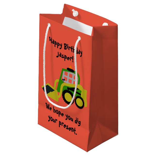 Bobcat Bagger Kleine Geschenktüte (Vorderseite Schrägansicht)