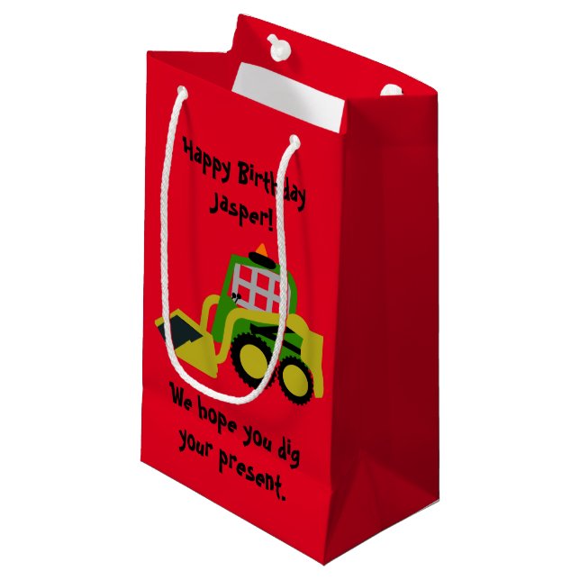 Bobcat Bagger Kleine Geschenktüte (Vorderseite Schrägansicht)