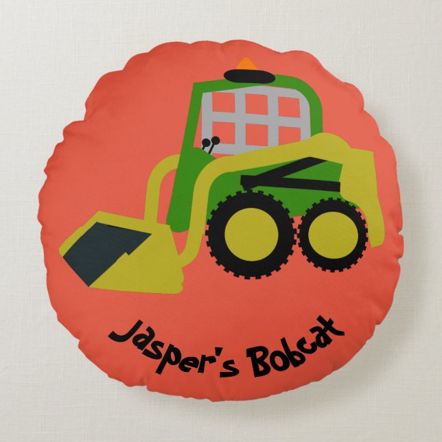 Bobcat Bagger Rundes Kissen (Vorderseite)