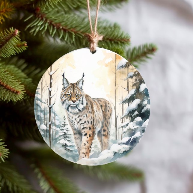 Bobcat Hübsch Winterwald Keramik Ornament (Von Creator hochgeladen)