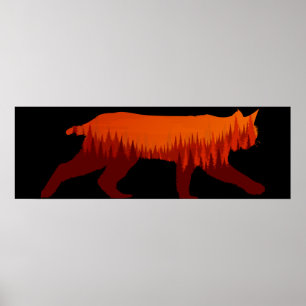 Bobcat Lynx Forest Tree Landschaft Wilderness Sun Poster