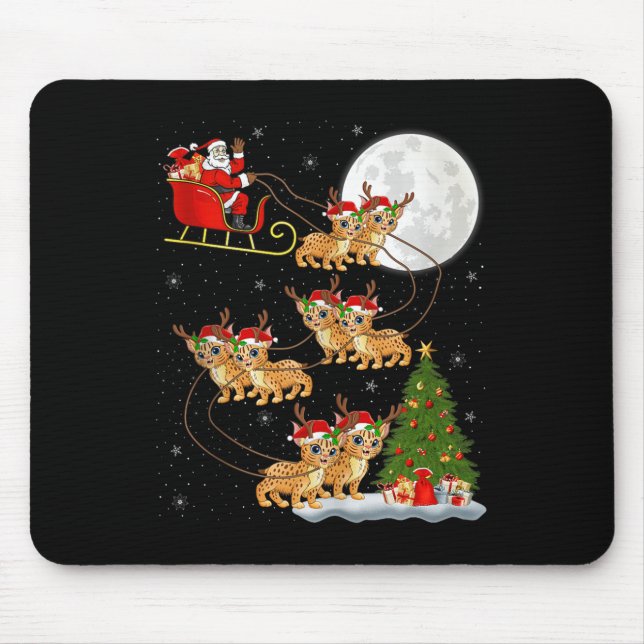 Bobcat Lynx Santa Sleigh Flying Funny Magical Chri Mousepad (Vorne)