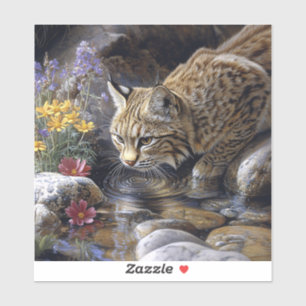 Bobcat mit Wildblumen Landschaftlich Art Aufkleber