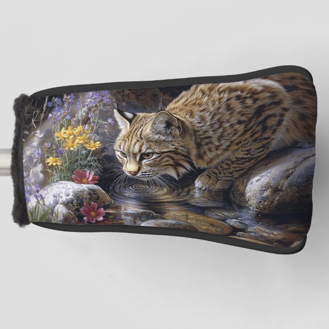 Bobcat mit Wildblumen Landschaftlich Art Golf Headcover (Vorderseite)