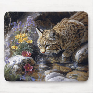 Bobcat mit Wildblumen Landschaftlich Art Mousepad